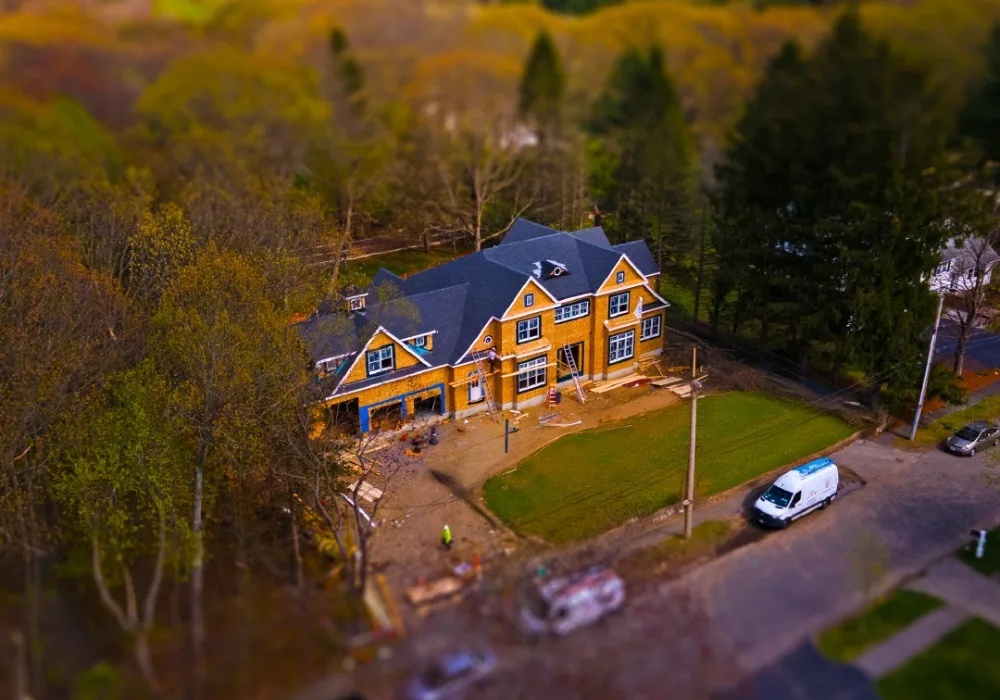 Aerial view of a home under construction by Evolution Pro Builder on the South Shore