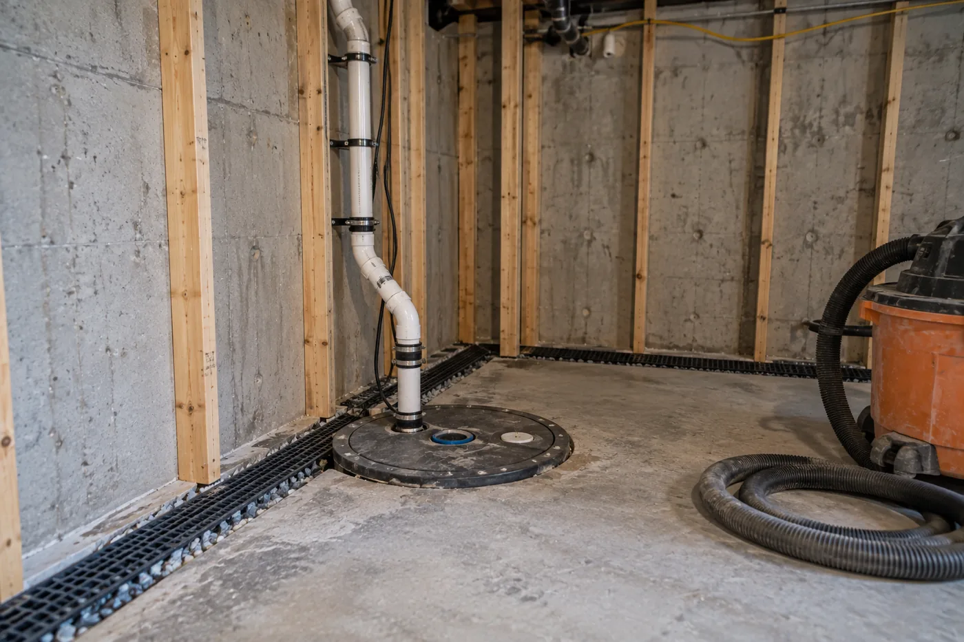 Basement sump pump and perimeter drain installation
