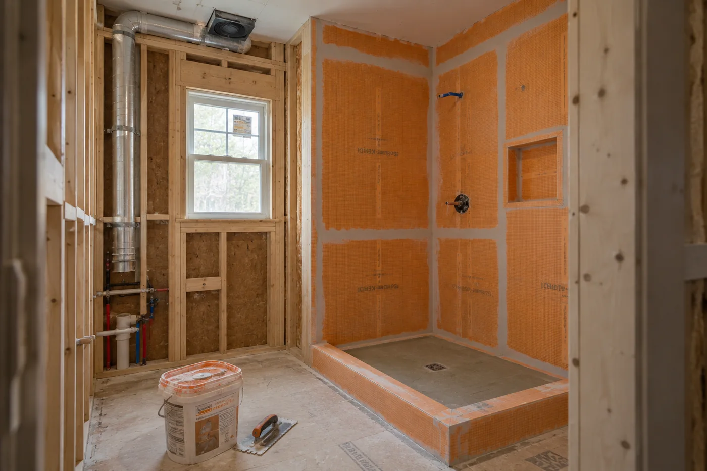 Shower waterproofing membrane installed before tile