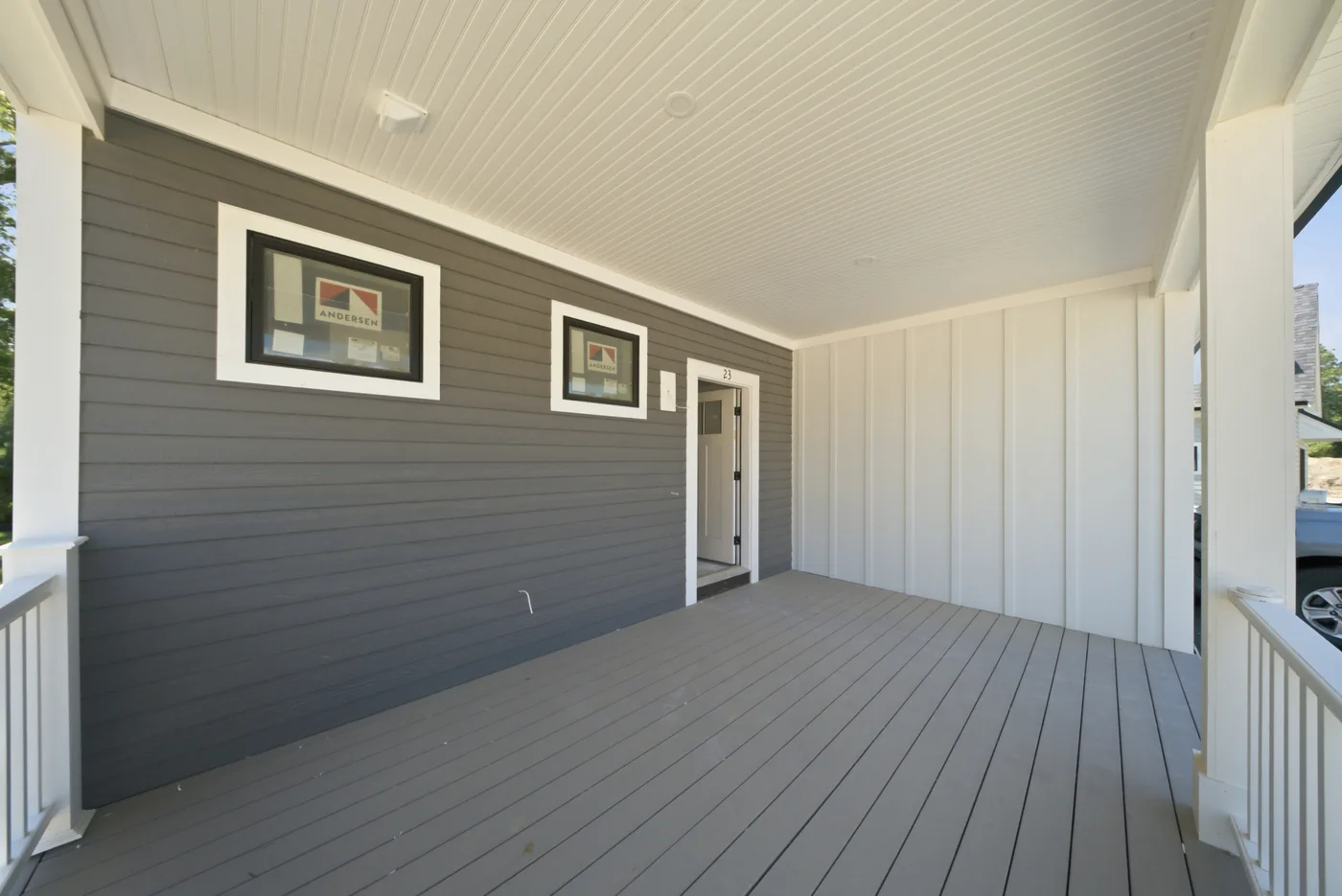 Inside a finished covered porch on the South Shore