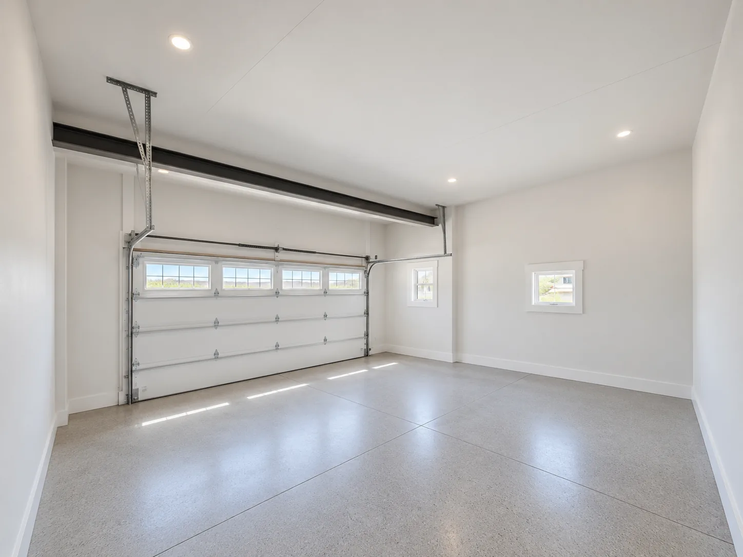 The inside of a new garage on a South Shore build, finished and ready