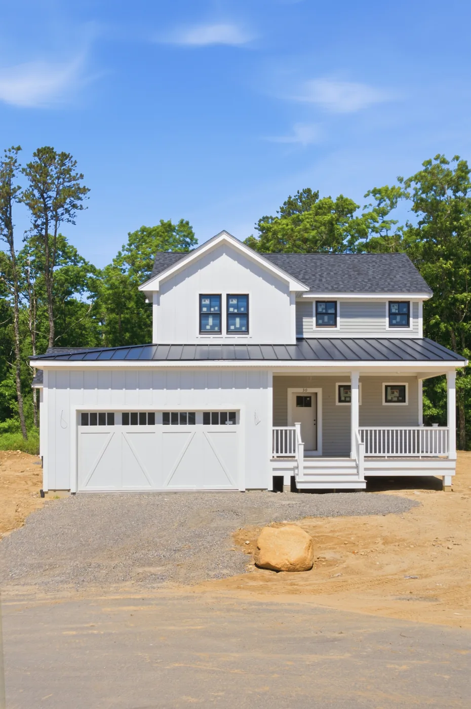 A newly built home on the South Shore with board and batten gables